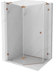 Mexen Lunar, L päťuholníkový sprchový kút naklápací doľava 90 x 80 cm, 8mm číre sklo, profil ružové zlato, 831L-090L-080P-60-00-L