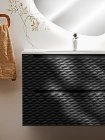 Závěsná skříňka Ocean I se zápustným umyvadlem 90 cm černá/dub olejovaný