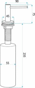Vstavaný dávkovač mydla/saponátu REA DEX, 300 ml, nikel kartáčovaný