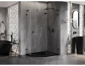Mexen Lunar, L sklopný päťuholníkový sprchový kút pravý 100 x 80 cm, 8mm číre sklo, čierny profil, 831L-100P-080L-70-00-P
