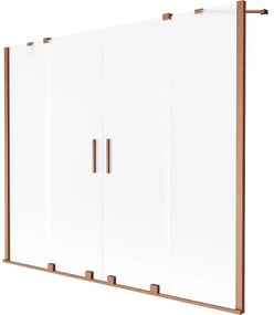 Mexen Velar Duo, 2-krídlová posuvná vaňová zástena 180 x 150 cm, 8mm sklo námraza, medená matná, 896-180-000-32-65