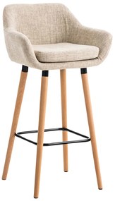 Barová stolička Grant ~ látka, drevené nohy natura - Krémová