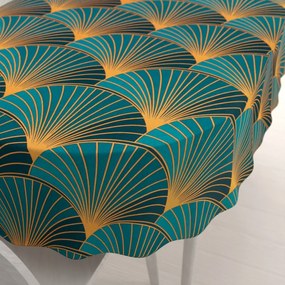 Biante Bavlnený oválny obrus Sandra SA-575 Oranžové vejáre na zeleno-tyrkysovom 60x100 cm