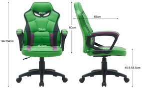 Ergonomická kancelárska stolička, zelená s fialovými prvkami
