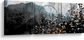 Obraz - Ilustrácie divokých kvetov (s hodinami) (90x30 cm)