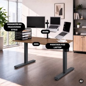 Elektrický stôl s reguláciou výšky ergonomický antracitový/orech,1200x600 mm: ARIA
