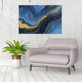Obraz - Modro-zlatá abstrakcia (90x60 cm)