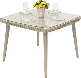 Záhradný ratanový stôl so sklom VICTORIA 100 x 100 cm (běžový)