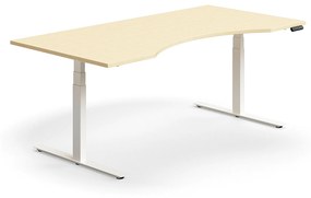 Výškovo nastaviteľný stôl QBUS, s výrezom, 2000x1000 mm, biely rám, breza