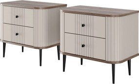 Nočné stolíky Vespera 56 cm - 2 ks - kašmírová / orech / čierne nožičky