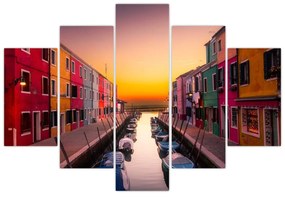 Obraz - Západ slnka, ostrov Burano, Benátky, Taliansko (150x105 cm)