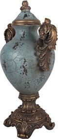 Modrozelená antik dekoratívna amfora s kvetinovým reliéfom – 30*19*46 cm