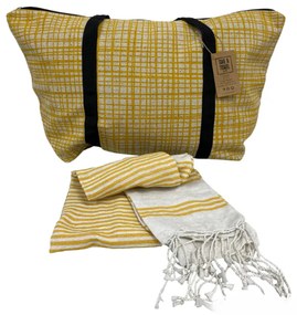 Štýlový set plážovej tašky + osušky HAMAM 75x150 cm, okrovo žltý