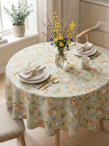 Veľkonočný okrúhly obrus Ø 140 cm - Zajačikovia zelený