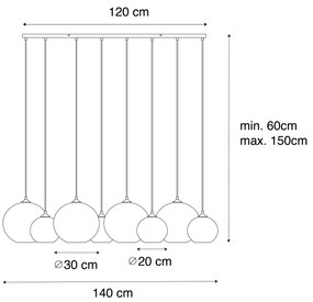 Inteligentné závesné svietidlo tmavý bronz s jantárovým sklom 8-svetiel Vrátane 8 Wifi G95 - Sandra