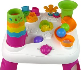 LEAN Toys Interaktívny vzdelávací stolík s triedičom a šmykľavkou pre loptičky ružový