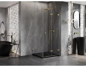 Mexen Lunar-F, 1-krídlový sprchový kút so skladacími dverami, pravý, 70 x 70 cm, 8mm číre sklo, zlatý lesklý profil, 836-070-070-50-00-P