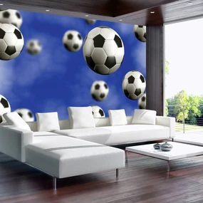 Fototapeta - Futbalové lopty na modrom pozadí (152,5x104 cm)
