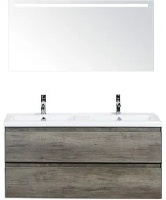 Kúpeľňový nábytkový set Evora 120 cm s keramickým dvojitým umývadlom dub Nebraska a zrkadlom s LED osvetlením