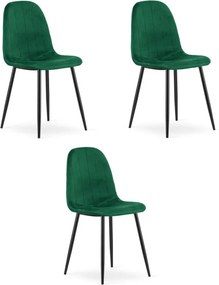 Set troch jedálenských stoličiek PADVA zamatové zelené / čierne nohy (3 ks)