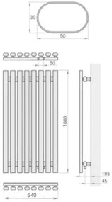 Regnis Lazur LA, vykurovacie teleso 540x1000mm so stredovým pripojením 50mm, 766W, čierna matná, LAZURLA/1000/540/D5/BLACK
