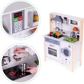 Drevená kuchynka pre deti zvuky LED rúra práčka kuchynské doplnky ECOTOYS