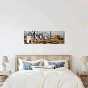 Obraz - Veterné mlyny Consuegra, Španielsko (s hodinami) (90x30 cm)
