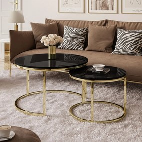 Luxusný konferenčný stolík 2v1 SELI čierny lesk + zlatý chróm
