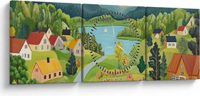 Obraz - Dedina v horách (s hodinami) (90x30 cm)
