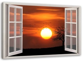 Obraz na plátně Výhled z okna na západ slunce - 120x80 cm