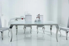 Sklenený jedálenský stôl Barock White biela strieborná 180cm