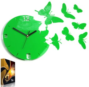 3D nalepovacie hodiny Butterflies zelené