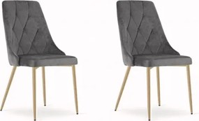 Set 2 stoličiek IMOLA - sivý zamat / nohy vo farbe dreva