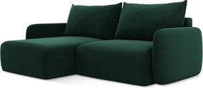 Tmavozelená zamatová rozkladacia/s úložným priestorom rohová pohovka (ľavý roh/s leňoškou) Kalena – Makamii