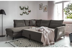 Tmavosivá zamatová rozkladacia rohová pohovka Miuform Stylish Stan L, ľavý roh