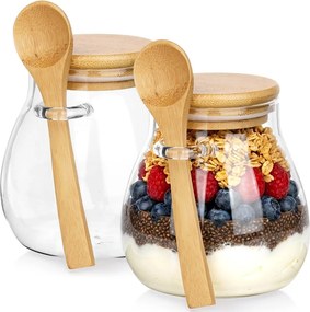 VILDE Sada 2ks pohárov na jogurt / dezert s bambusovým viečkom a lyžicou, 2x440ml