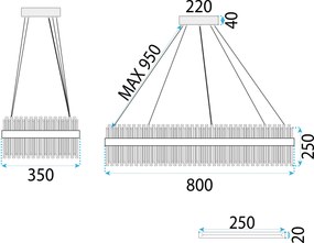 Toolight Toolight, LED krištáľové svietidlo 80x35 cm, APP1513-CP80, zlatá matná, OSW-03260