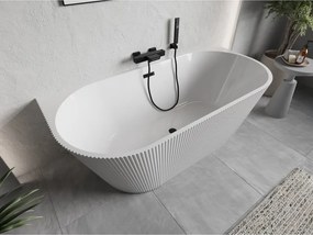 Mexen Oris, voľne stojaca ryhovaná vaňa 170 x 80 cm, biela lesklá, čierny matný prepad, 52871708000-70