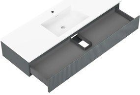 Mexen Rivel, kúpeľňová skrinka 140 cm s umývadlom Otis, 1 zásuvka, drážkovaná, grafitová matná/biela matná, 91A20-14023-1-BF66-W18M0