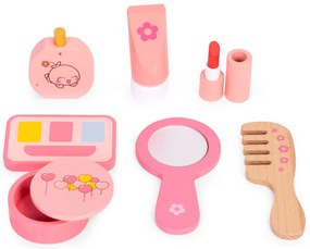 ECOTOYS Drevená toaletka pre dievčatá so zrkadlom a 7 doplnkami