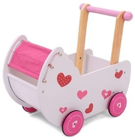 EcoToys Drevené chodítko Kočík, ružová-biela, 2150
