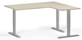 Výškovo nastaviteľný stôl, 160x140 cm, 3 motory, L/P, sivá podnož, dub prírodný