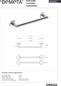 Bemeta Design OMEGA: Držiak uterákov, 300 mm - 104204012