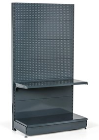 Predajný regál jednostranný, perfo steny, 2200 x 1000 x 450 mm, základný, antracit