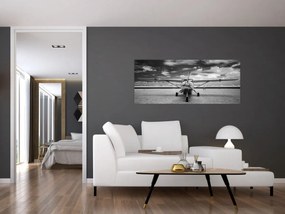 Obraz - Lietadlo čiernobiele (120x50 cm)