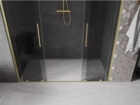 Mexen Velar Duo, posuvné sprchové dvere do otvoru 200 cm, 8mm šedé sklo, zlatá matná, 871-200-000-42-55