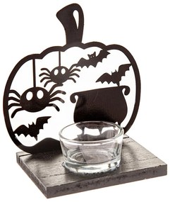Drevený svietnik s halloweenským motívom Happy Halloween – Dakls