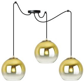 Závesné svietidlo Bergen Gold Spider, 3x zlaté/transparentné sklenené tienidlo (fi 20cm)