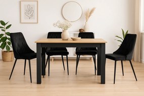 Jedálenský set 1+4, čierny stôl v dekore dub zlatý MADO 120x80cm a čierna zamatová jedálenská stolička IMOLA