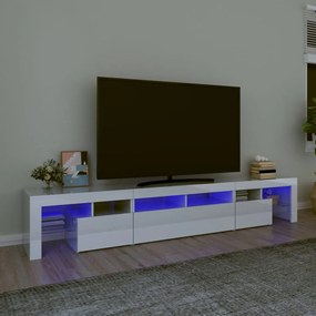 TV skrinka s LED svetlami lesklá biela 230x36,5x40 cm